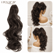 SIISLL Ponytail Extension Claw 18" 20" Curly Wavy Straight Clip in Hairpiece One Piece A Jaw Long Pony Tails for Women Dark Brown 1 Pcs