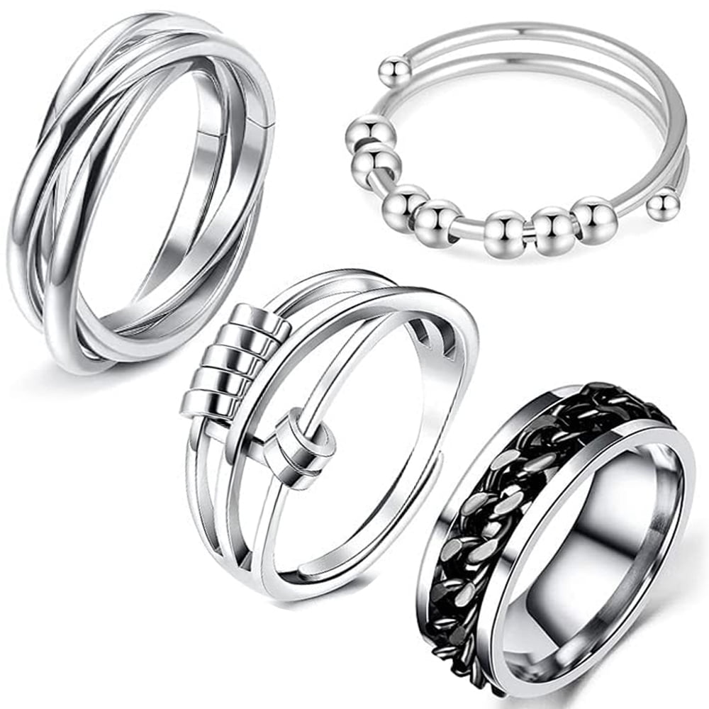 Anxiety Ring for Men Chain Woven Mesh Rings Cool Titanium