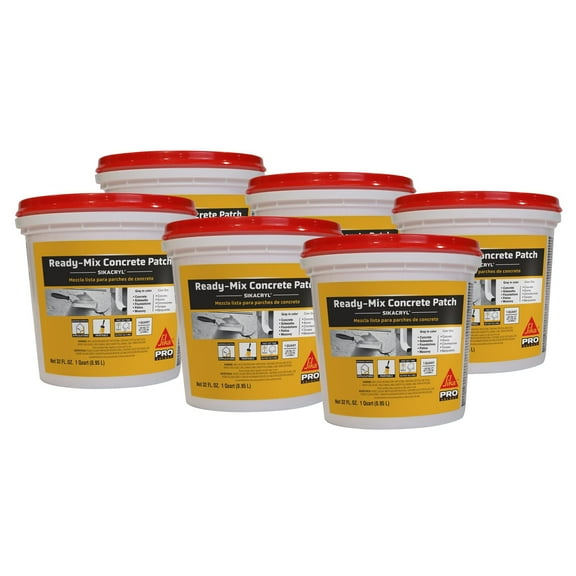 SIKA Sikacryl Ready-Mix Concrete Patch, Gray, Textured, 1 qt 6 Pack - Durable Repair for Spalls and Cracks in Concrete and Masonry, Easy Cleanup, Acrylic-Based