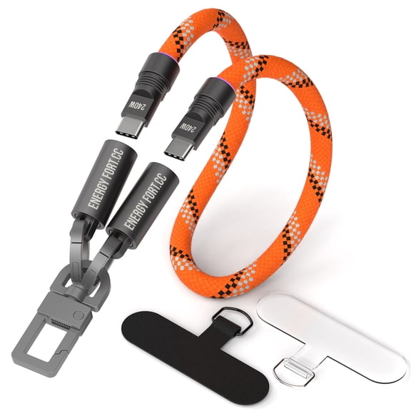 SIKAI CASE 2-in-1 Phone Lanyard and USB C Charging Cable, 1 ft Reflective Wrist Strap with 240W Fast Charging and Case Insert Tab, Orange