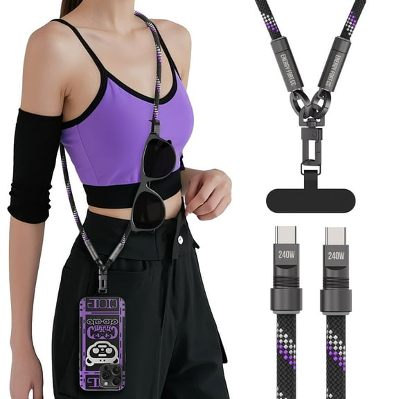 SIKAI CASE Crossbody Phone Lanyard Strap, 240w USB-C Charging Cable for iPhone