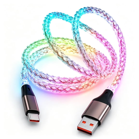 SIKAI CASE Light up USB-A to USB-C Cable,6A 100w Fast Charging Cable (3.3ft/1m), RGB Braeathing Light Charging Cable Compatible with iPhone 15 iPhone,Samsung
