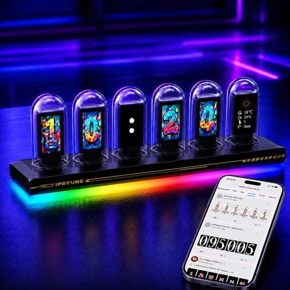 SIKAI CASE Nixie Tube Clock with Wi-Fi Time Sync RGB Digital Desk Clock with 6 IPS Display Screens and APP Control