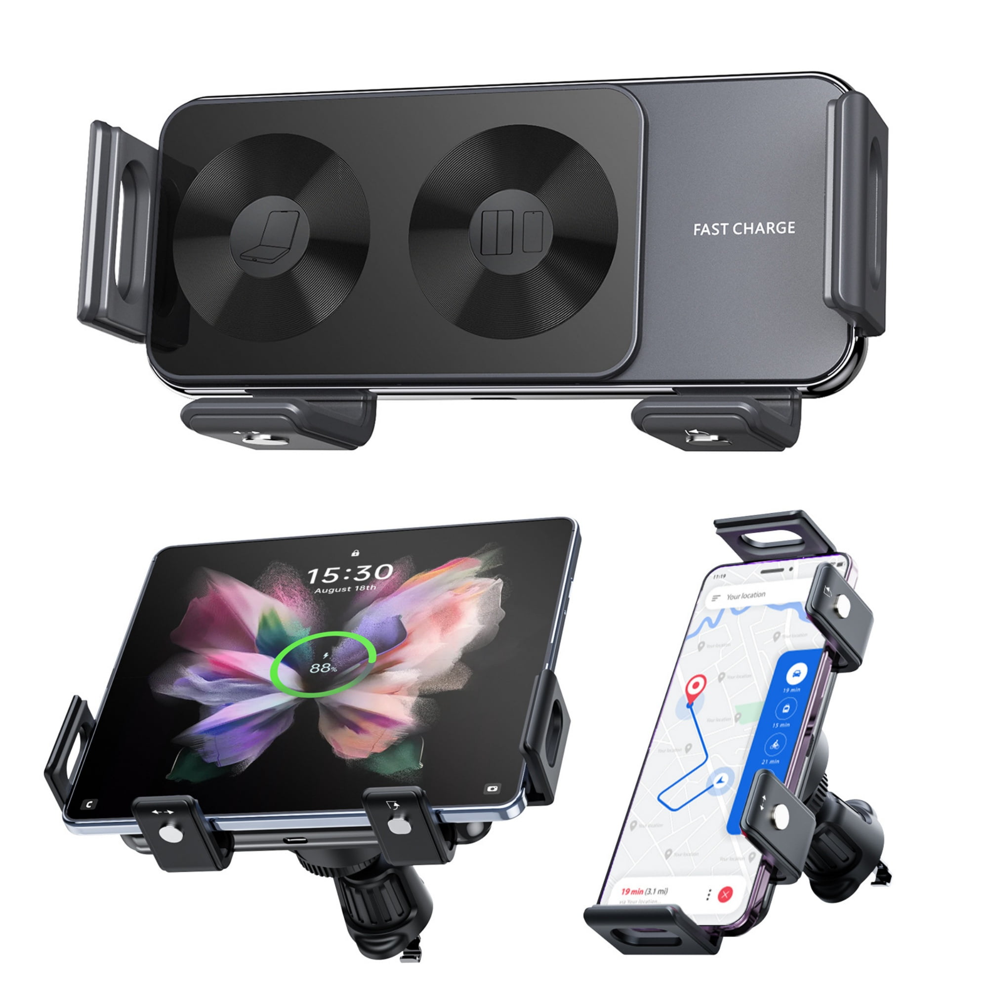 SIKAI CASE Wireless Car Charger for Samsung Z Fold/Flip,Auto-Clamping QI 15W Phone Holder Compatible with Samsung Galaxy Z Fold 5/4/3/2,Z Flip 5/4/3/2,S24/S23/S22/21/20