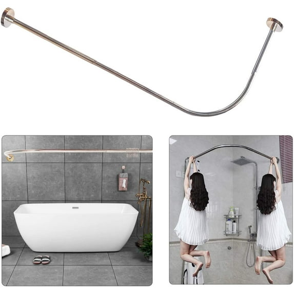 SIKAIQI Stretchable 304 Stainless L Shaped Bathroom Bathtub Corner Shower Curtain Rod Rack (Large Size: 27.55"-39.37" x 39.37"- 65"/70-100x120-165CM)