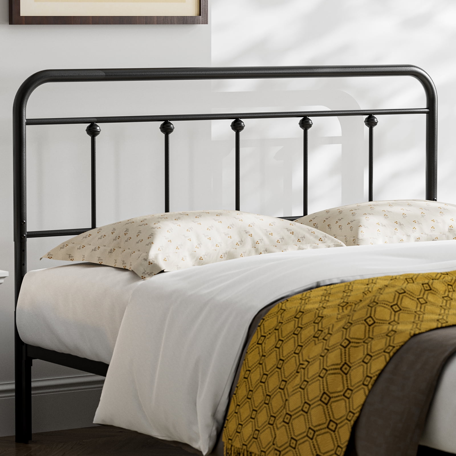 SIKHST Full Size Headboard with Black Metal Construction, Adjustable Height, Spindle Detail and Elegant Curves Design, Farmhouse and Vintage Style,Steel Headboard Only for Bedroom