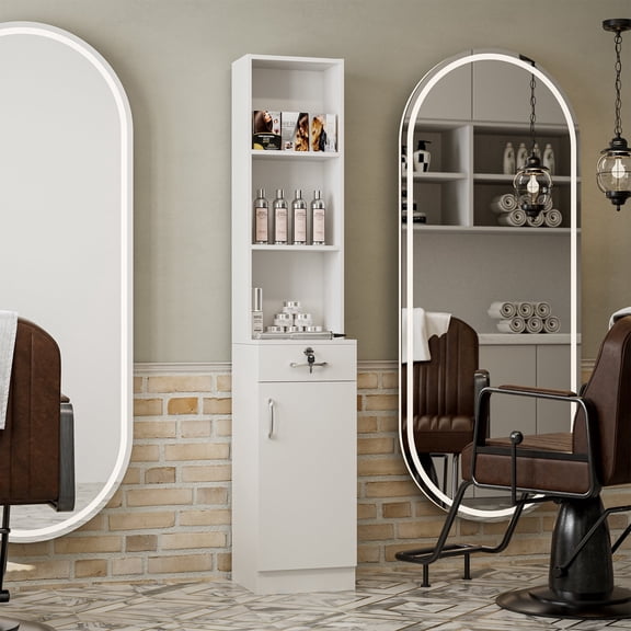 SIKHST Hair Salon Storage Station,Hair Stylist Equipment Beauty Salon Barber Cabinet with 1 Lockable Drawer,5 Compartments and 1 Door