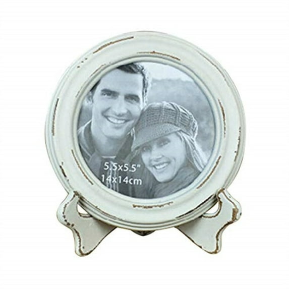 SIKOO Round Picture Frame 5.5x5.5 White Distressed Wood Photo Frame for Home Decoration