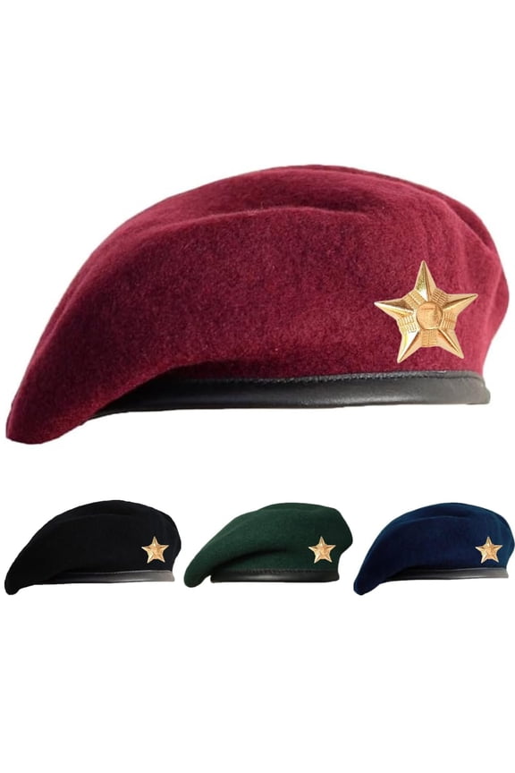 Traditional Style Cap With Metal Star Badge – Woolen French Beret Hat for Men and Women