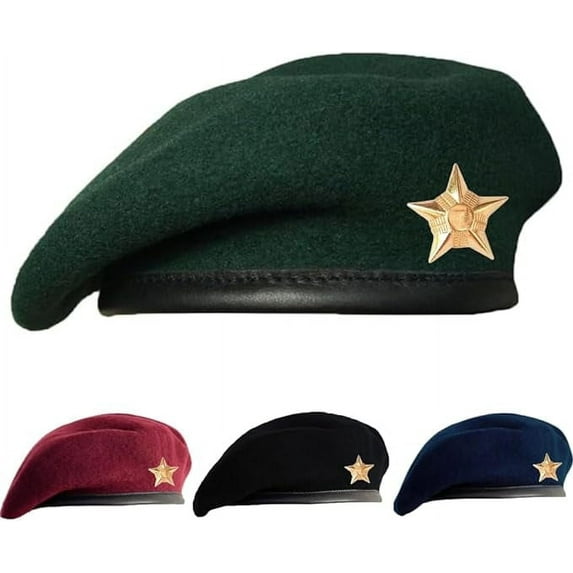 Sivi Traditional Style Cap With Metal Star Badge – Woolen French Beret Hat for Men and Women