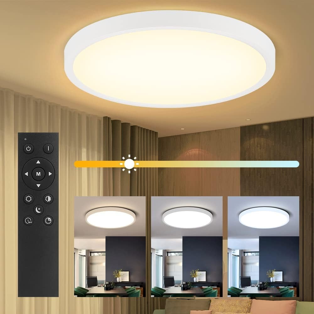 SILAMPDI 12" Remote, 24W, Dimmable Bedroom, Kitchen Ceiling Flush Mount ...