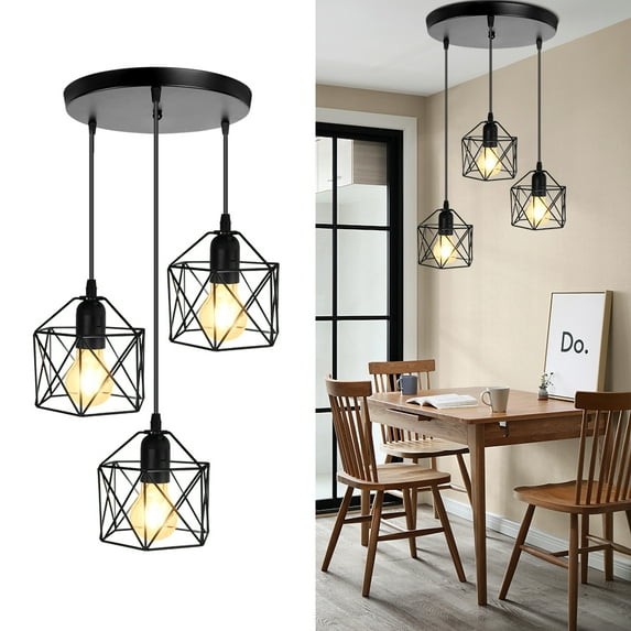SILAMPDI Modern Adjustable 3-Light Cage Pendant Light