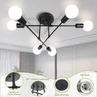 SILAMPDI Modern Black Chandelier Light Fixture with 6 Lights,Mid Century Semi Ceiling Lights Fixture Chandeliers for Dining Room Bedroom,Living Room,Kitchen,E26 Base,Bulb Not Included