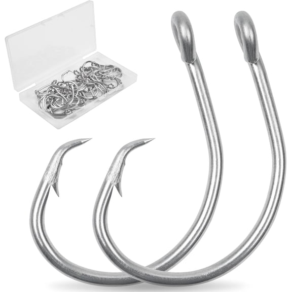 SILANON Circle Hooks Saltwater, 35pcs Stainless Steel Fishing Hooks Wide Gap Tuna Hooks Big Game Short Shank for Bass Catfish Bluegill