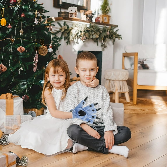 SILENRADAWN 1 Pair Blue Plush Dinosaur Claw Gloves Warm Winter Gloves For Christmas And Holidays