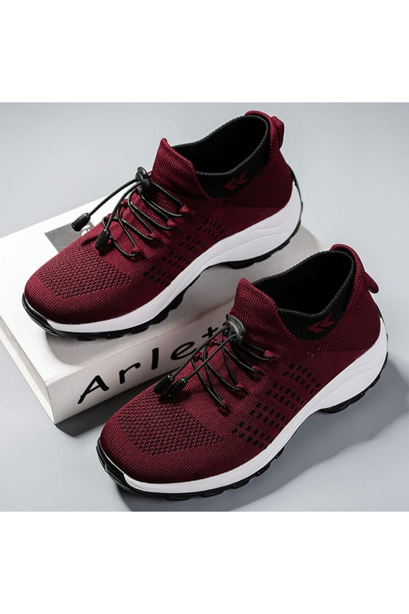 1 Pair Red Mesh Cloth Breathable Sports Shoes For Women Casual Footwear