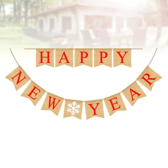SILENRADAWN 1 Set Vintage Burlap Bunting Banner Happy New Year Props 11.4*6.7in Red