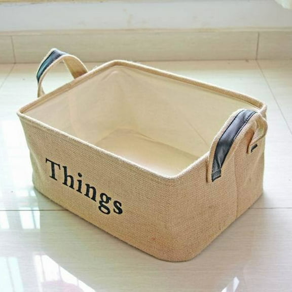 SILENRADAWN 1Pcs Jute Storage Basket Khaki Cotton Linen Square Portable Organizer for Living Room Bedroom
