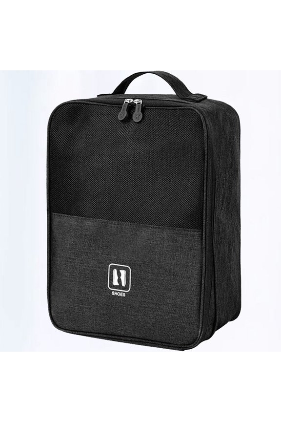 1Set Shoe Organizer Bag Large Capacity Rectangular Black Fabric for Travelers