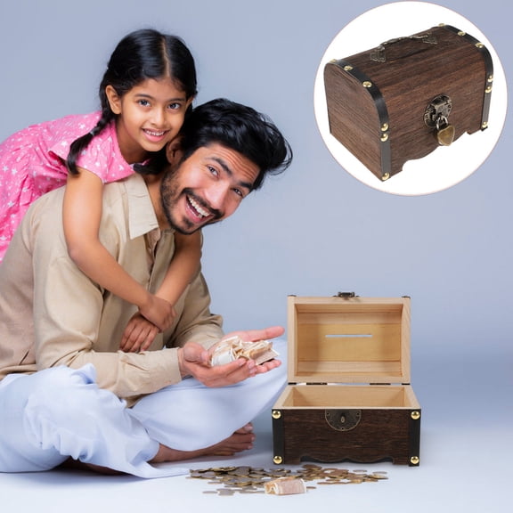 SILENRADAWN 1Set Wooden Treasure Box Money Saving Box With Lock For Children Thanksgiving