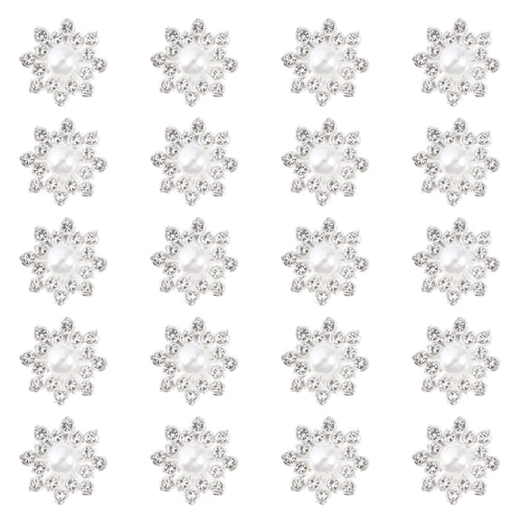 SILENRADAWN 20Pcs Diy Flower Shape Rhinestone Buttons For Headwear And Crafts Silver