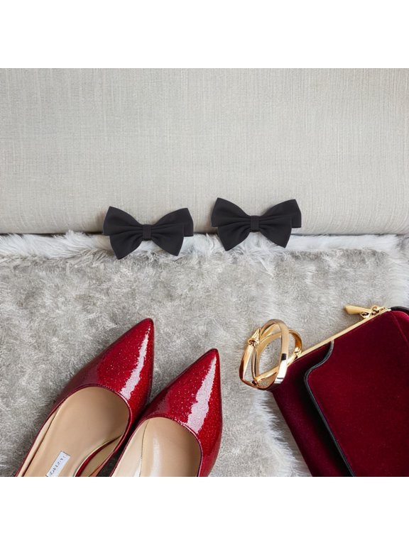 Silentradawn Bowknot Shoe Accessories, Black Fabric Stainless Steel, Effortless Application
