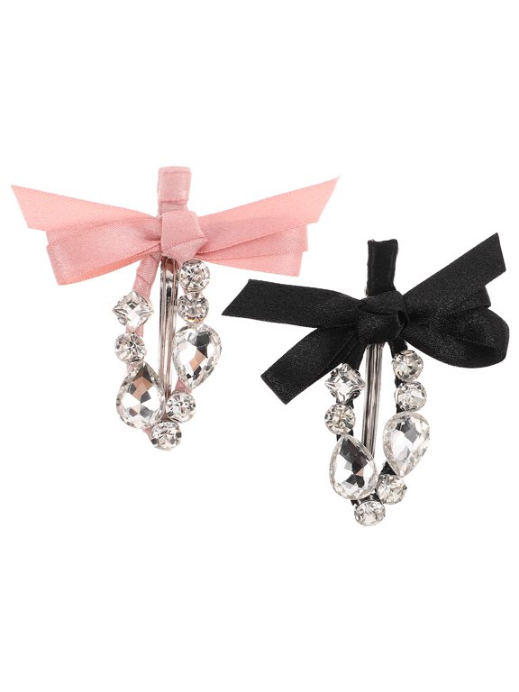 2Pcs Bow Hair Side Clip Rhinestone Duckbill Barrettes Assorted Colors for Daily Elegant Hairstyles