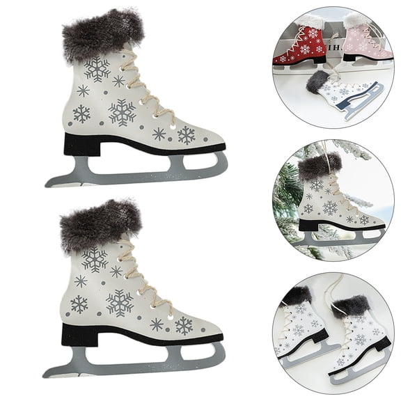 SILENRADAWN 2-Pack Ice Skate Christmas Ornaments, White and Gray Skate-Shaped Tree Decorations for Holiday Season