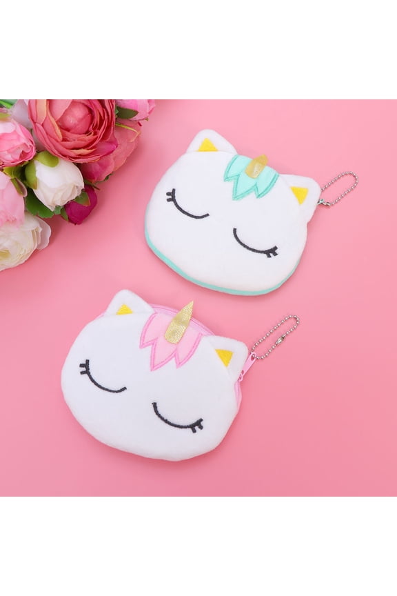 2Pcs Small Change Pouch for Children Plush Coin Pouch with Zipper Closure for Cosmetics and Keys