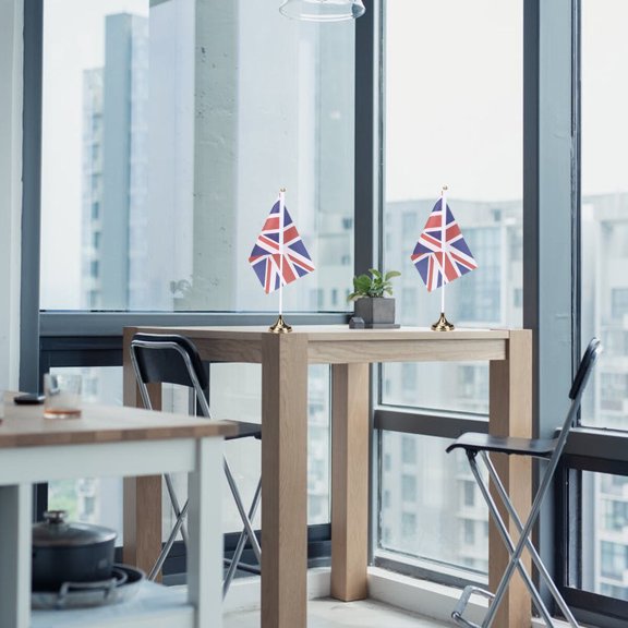 SILENRADAWN 30pcs Uk Desktop Flag with Gold round Base, Polyester, Creative