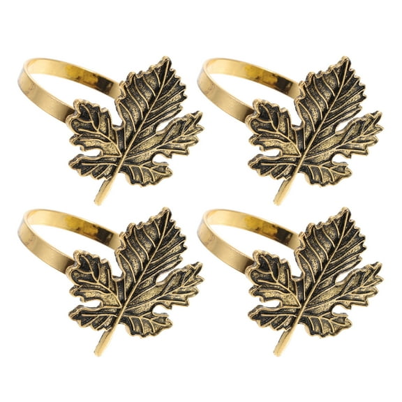 SILENRADAWN 4Pcs Maple Leaf Shape Napkin Ring Coffee Color Alloy Material Thanksgiving Table Decoration