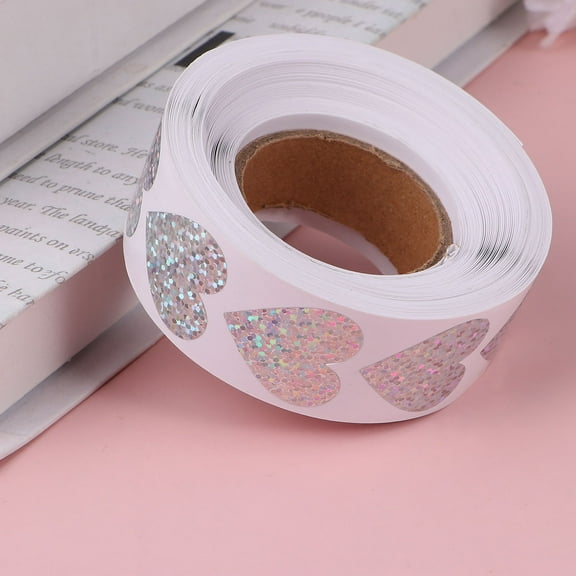 SILENRADAWN 500Pcs Heart Shape Sticker Labels Silver Color for Wedding Birthday Party and DIY Projects