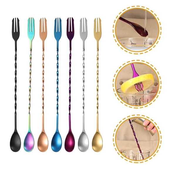 SILENRADAWN 7Pcs Premium Stainless Steel Double Head Mixing Spoon for Cocktails At Home