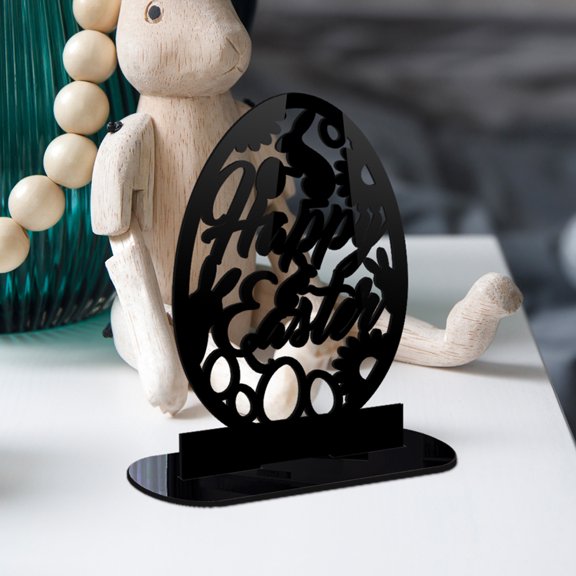 SILENRADAWN Acrylic Easter Tabletop Centerpiece Black Bunny Egg for Party Decoration