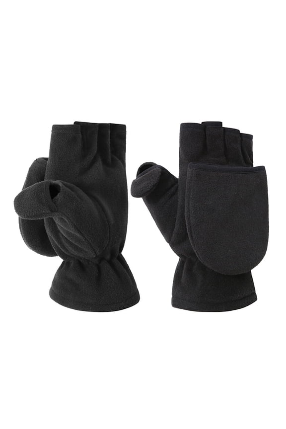 Black Warm Gloves Polar Fleece Material for Winter Activities Half Finger Length Suitable for Texting