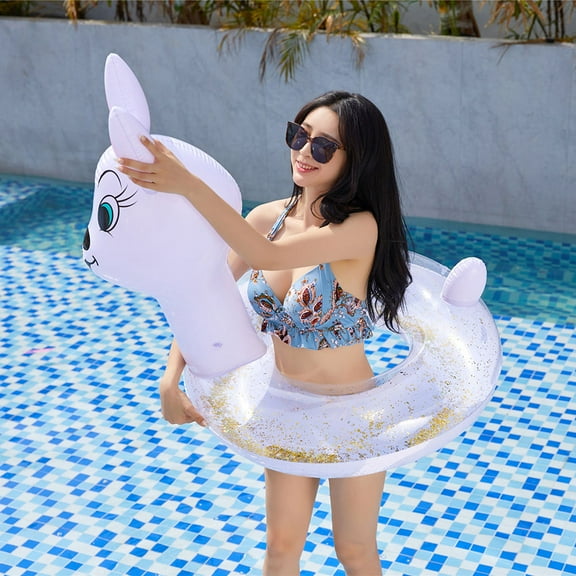 SILENRADAWN Inflatable Swim Rings 1Pack Thickened Sequins Round Design for Summer Water Entertainment Foldable PVC