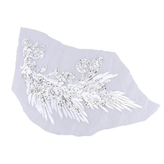 SILENRADAWN Wings Shaped Sequin Embroidery Piece Silver White 2 Pcs