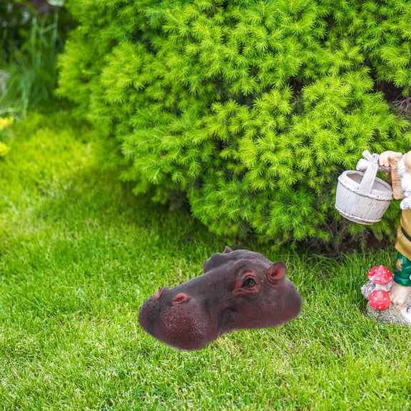 SILENRADAWN Waterproof Brown Resin Hippo Sculpture Floating Animal Ornament for Garden Pond