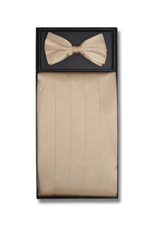 SILK Cumberbund & BowTie Solid BEIGE LIGHT BROWN Men's Cummerbund Bow Tie Set