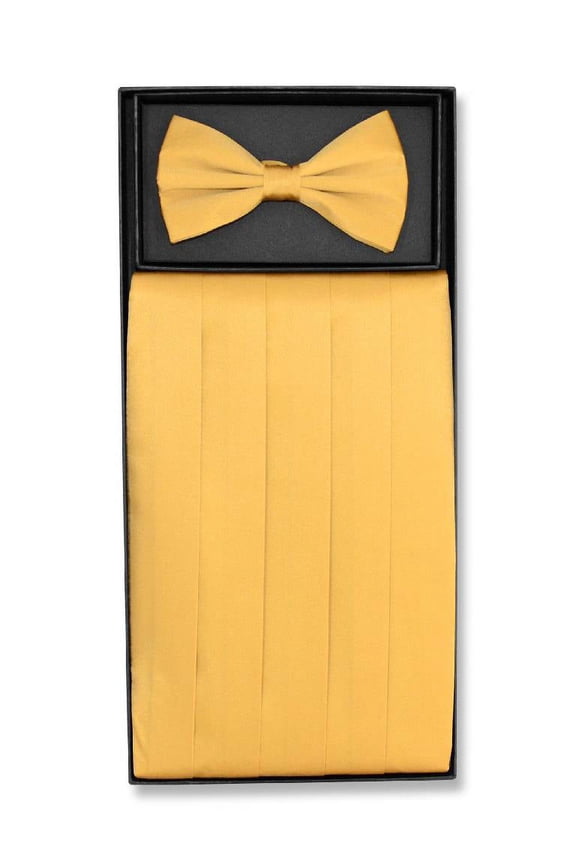 SILK Cumberbund & BowTie Solid GOLD Color Men's Cummerbund Bow Tie Set