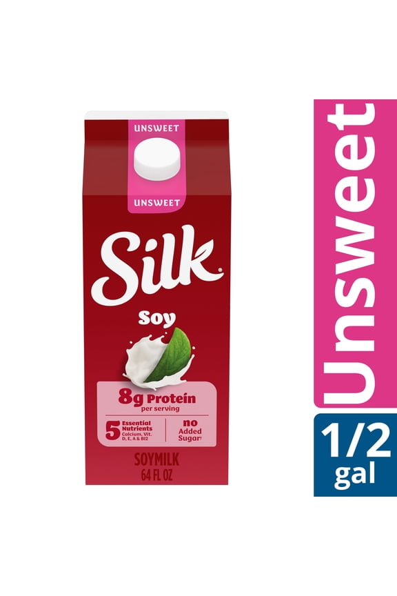 Dairy Free, Gluten Free Unsweet Soy Milk, Plant Based Milk Half Gallon, 64 fl oz