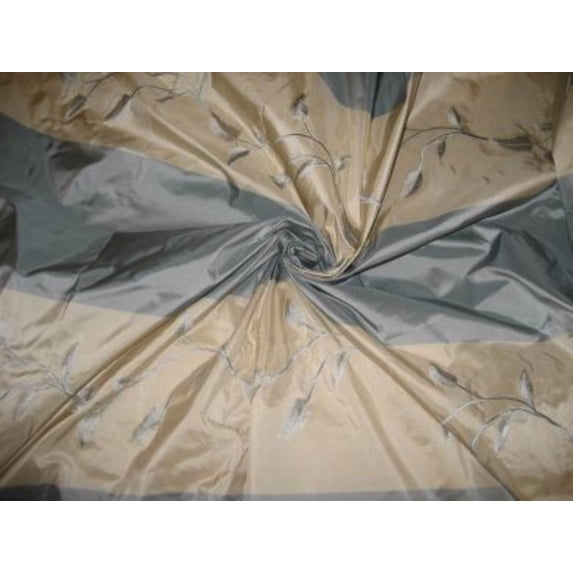 SILK TAFFETA FABRIC 54quot; Ivory amp; Powder Blue colour embroidery