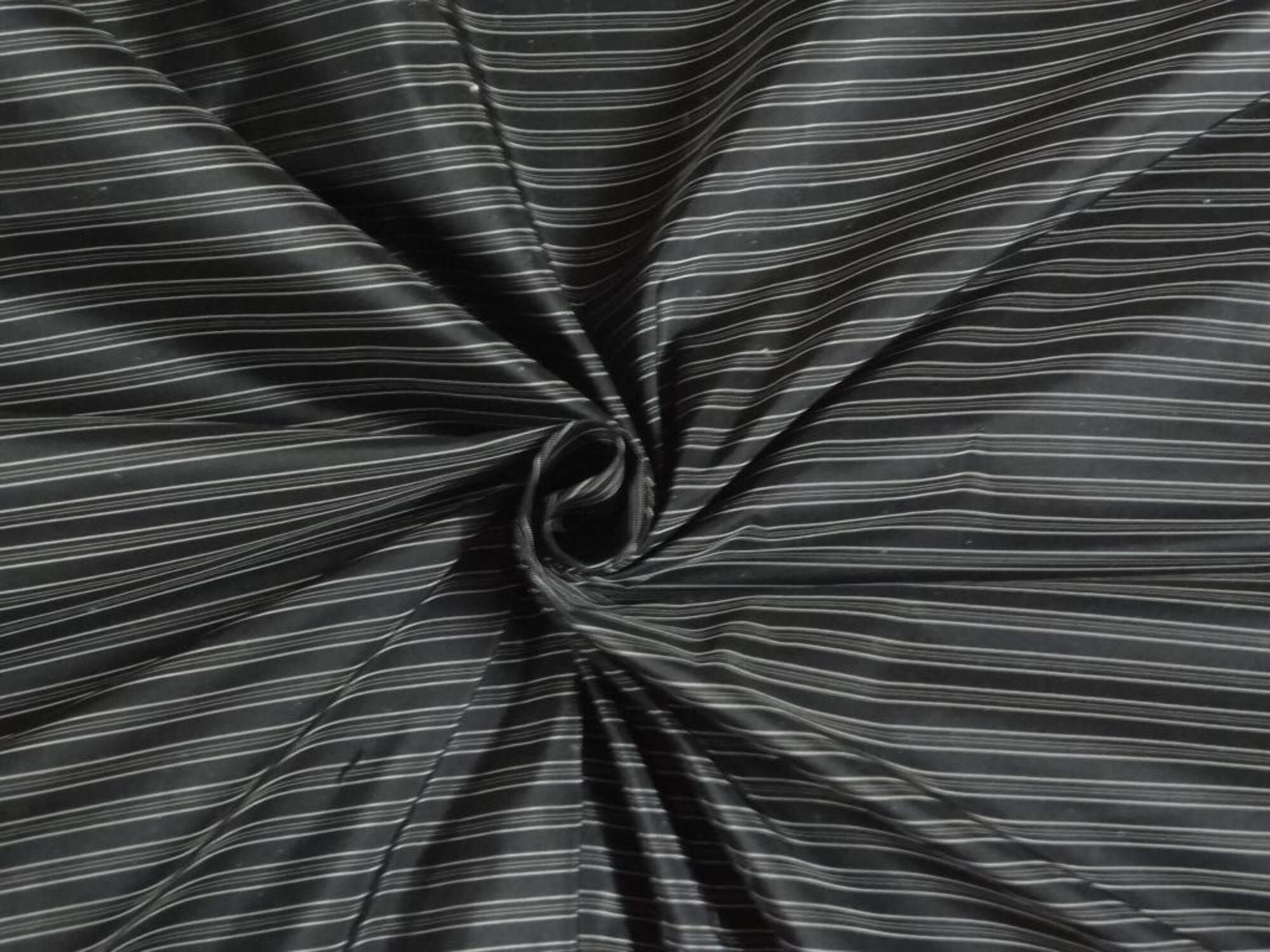 SILK TAFFETA Fabric Black Ivory color STRIPES 54