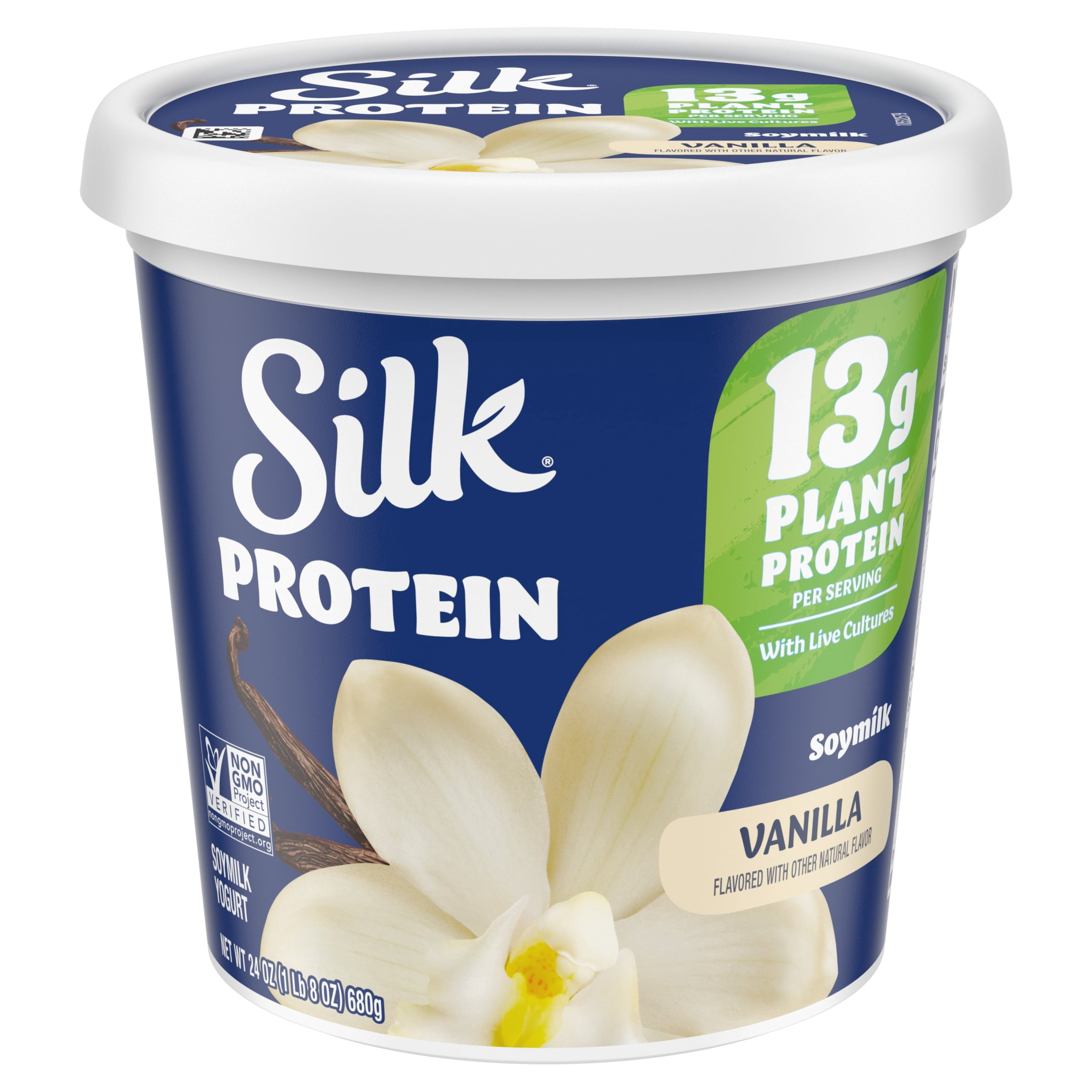 Silk Protein Vanilla Soy Milk Yogurt Tub, Plant-Based with 13g Protein, 4g Fiber, 24 oz