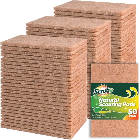SILKBUT 50 Pack Natural Scouring Pads - Heavy Duty Scrubbing Pads for Dishes - Non-Scratch - Reusable - Natural, Eco-Friendly, Biodegradable Sisal Brown Sponges for Dishes, Compostable