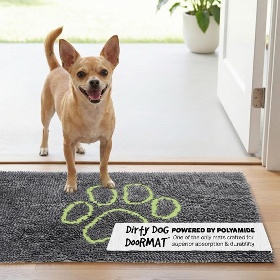 SILKBUT Dirty Dog Doormat - Fast Drying Rug with Super Gripper Backing for Clean Floors - Super Absorbent and Machine Washable Mat for Muddy Paws - Cool Grey