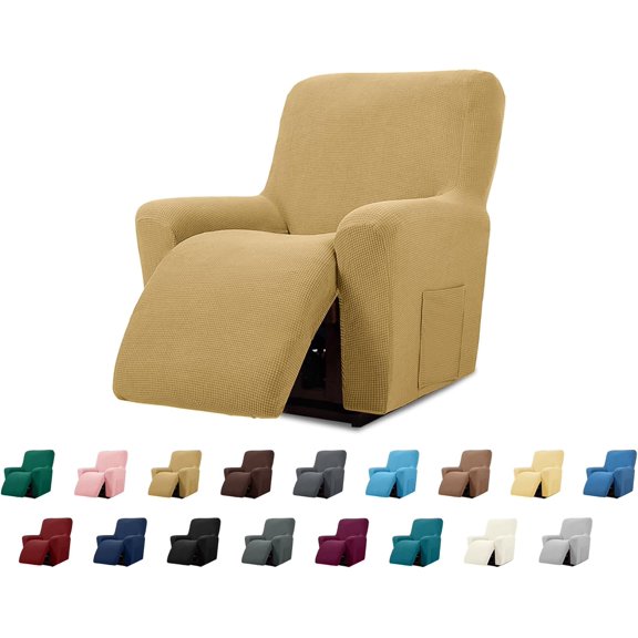 SILKBUT Recliner Chair Covers,Lazy Boy Recliner Covers Stretch Reclining Covers 1 Piece Furniture Protector with Elastic Bottom for Dog,Kids-Tan