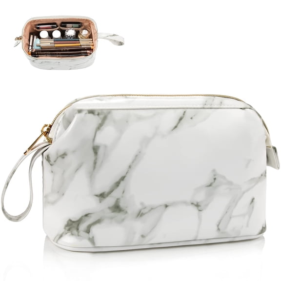 SILKBUT Small Marble Makeup Bag, Small Cosmetic Bags for Women,Large Capacity Portable Cosmetic bag Storage Organizer for Purse Everyday Use (Small, Marble)