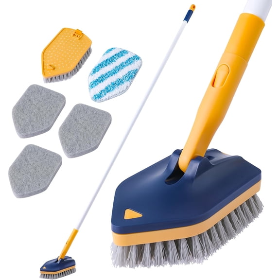SILKBUT Tub Scrubber with Long Handle, 58" Extendable 3 in 1 Tub Cleaner Brush with Long Handle, No Scratch Shower Cleaning Brush for Bathtub, Bathroom Ceilings, Toilet, Kitchen, Floor