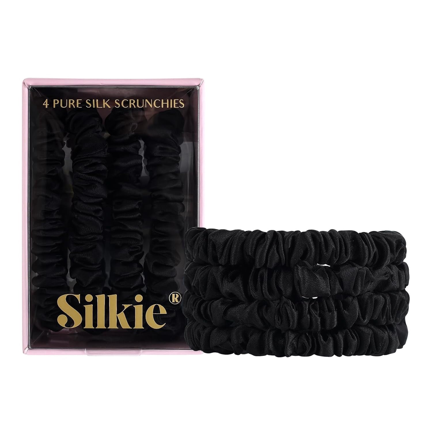 Silkie Skinny Scrunchies Set, Black Noir, 100% Mulberry Silk  display picture 1